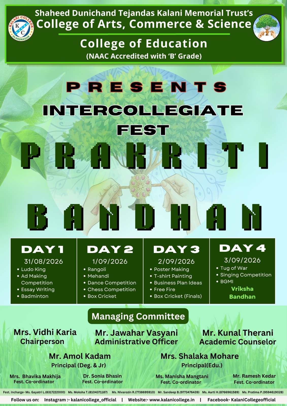Prakriti Bandhan 2026 complete schedule and coordinators